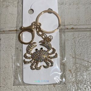 Mint Gold Crab Keychain with Rhinestones